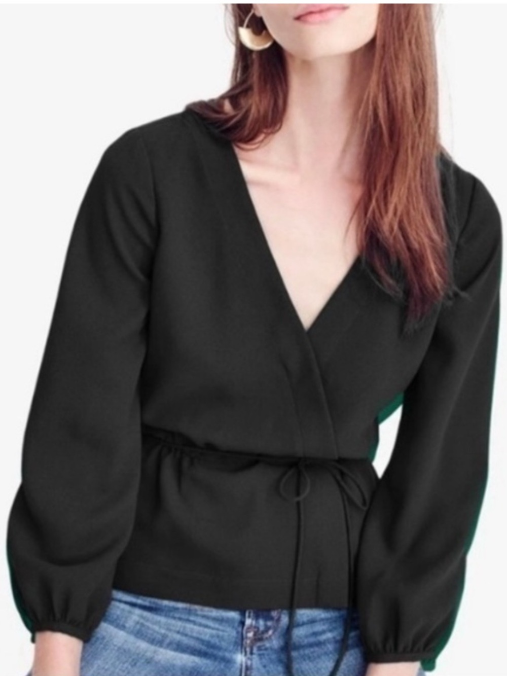 J. Crew black wrap top with tie